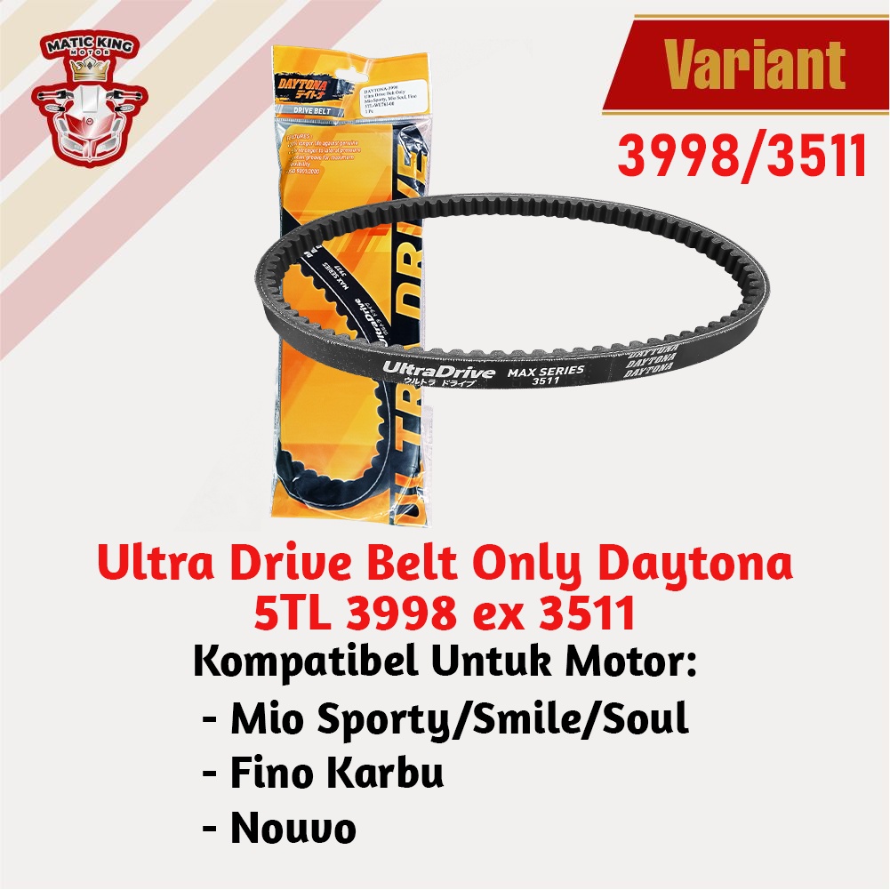 Vanbelt Fanbelt Mio Sporty Smile Soul Fino Nouvo Karburator Daytona Ultra Drive Belt 3998 3511
