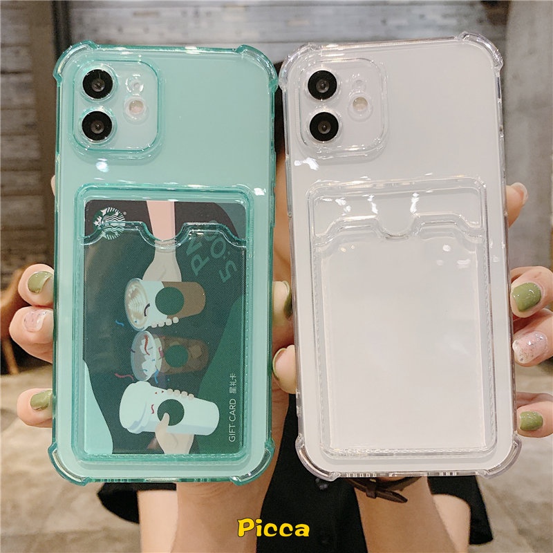 Casing Ponsel Slot Kartu Kredit Dompet Mewah Xiaomi Redmi A1 9 10 9A 10A 9C NFC Redmi Note10 9 Note10S 9pro POCO X3 Pro M3 11 Lite 12X Transparan Shockproof Soft TPU Cover