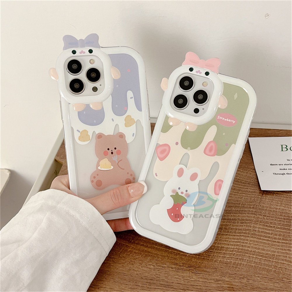 Realme 10 C55 C30 C31 C33 C35 C21Y C25Y RealmeC11 C25 C17 C15 C12 C3 C2 7i 5 5i 6i Cheese Bear Dan Strawberry Rabbit Little Monster Frame Lensa Phone Case Binteacase