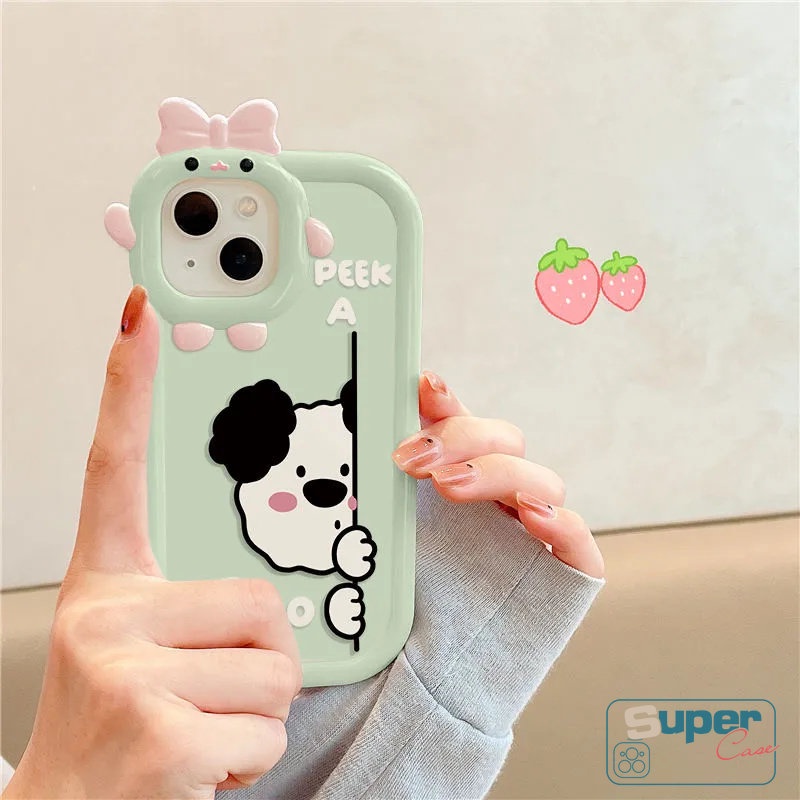 Case Samsung A04 A14 A04s A12 A32 A03 A04E A13 A52 A50s A53 A03s A73 A51 A52s A23 A50 A22 A71 A30s A11 A33 A31 A02s A21s Lucu Imut Beruang Puppy Dog Lembut 3D Bow Little Monster Case