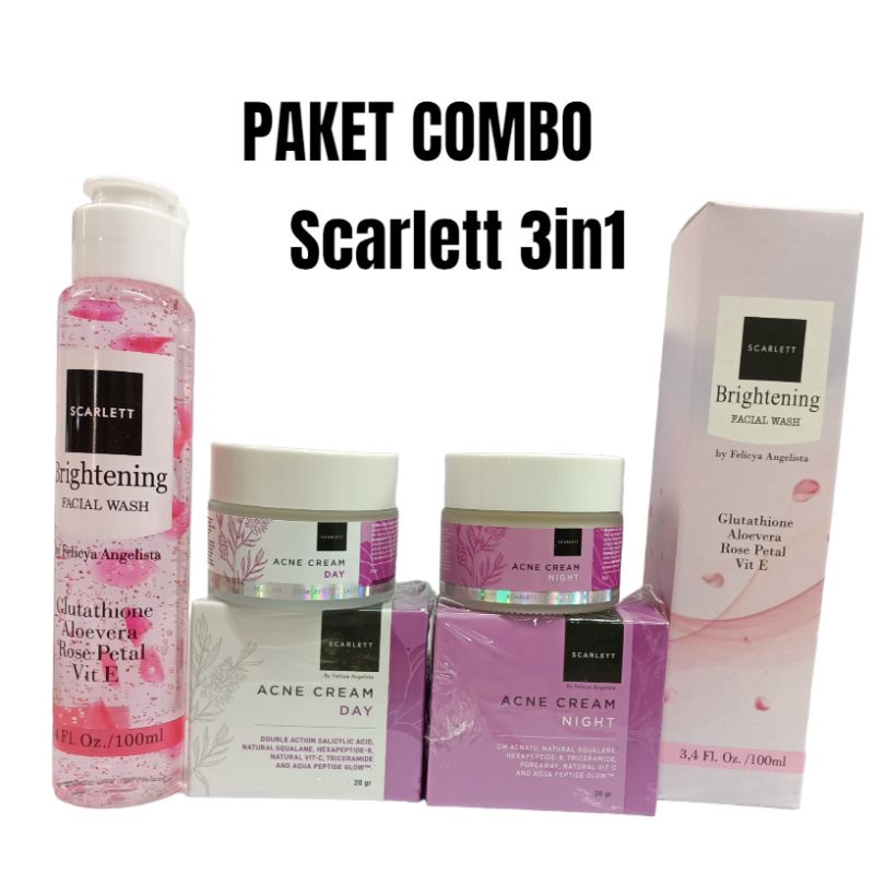 Paket Combo Scarlett 3in1 Cream Siang Cream Malam Dan Facial Wash Acne