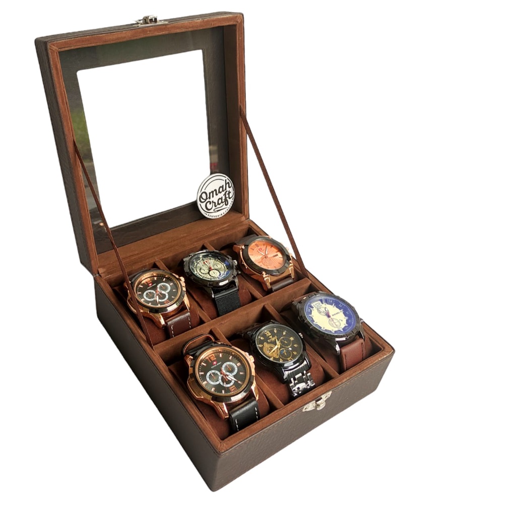 Kotak Tempat Jam Tangan isi 6 JUMBO / Large Size Watch Box Organizer 6 Slot Leather / PROMO Box Jam