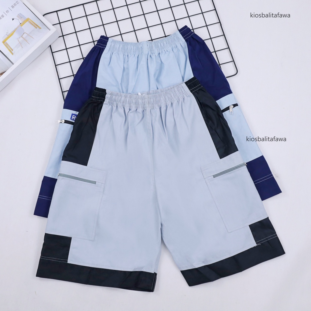 Celana Kantong Resleting Pria Fit to XL / Santai Olahraga Boxer Adem Cargo Pendek Polos Jumbo Hawai