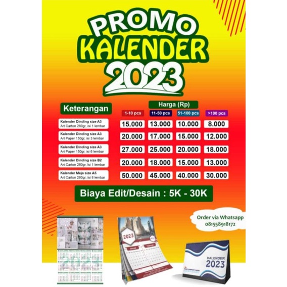 

Kalender Meja uk. A5 Tahun 2023 Custom