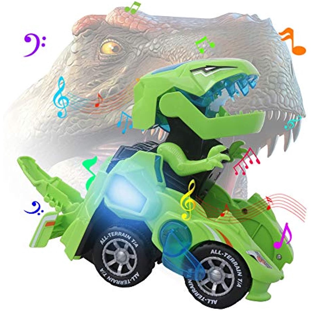 Mainan Mobil Transformasi Dinosaurus Dengan Lampu LED + Musik Untuk Anak Laki-Laki 3-6 Tahun