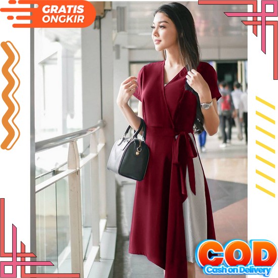 Pakaian Baju Mini Dress Pendek Casual Kasual Wanita Cewek Perempuan Korea Korean Style Party Pesta K