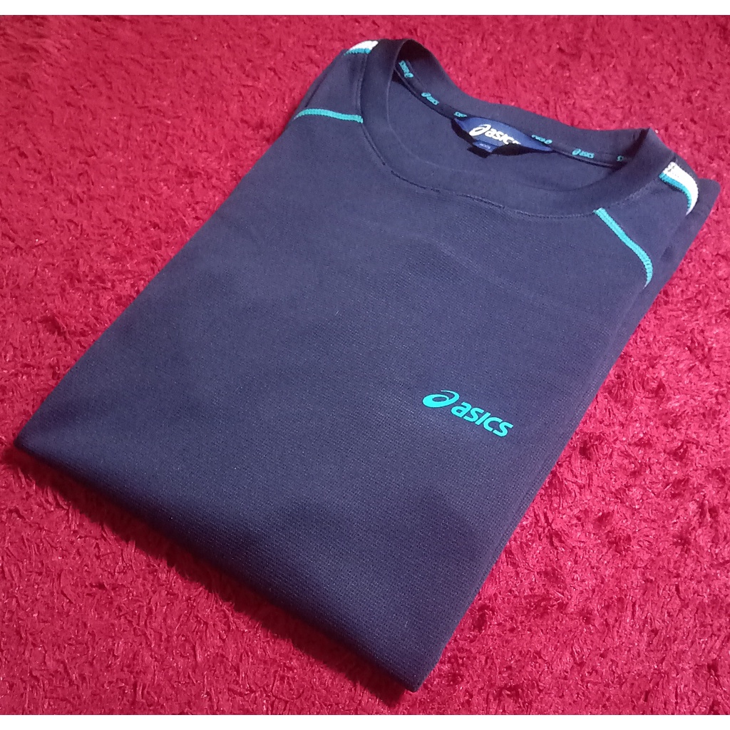 Baju Tshirt Dry Fit Asics Biru Tua Bekas / Preloved / Second Size XL