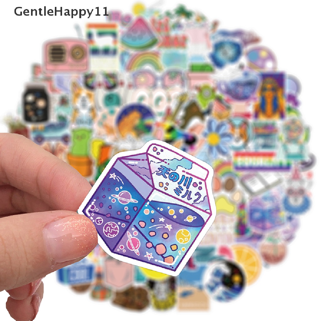 Gentlehappy 100pcs / Set Stiker Anti Air Motif Kartun Lucu Untuk Dekorasi Botol Air / Laptop / Koper