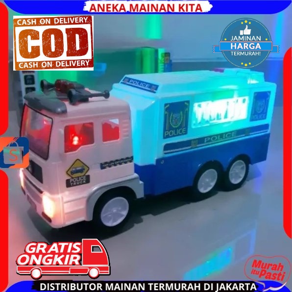 (BISA COD)MAINAN TRUCK POLISI BUMP AND GO BATERAI LAMPU SIRINE MOBIL POLISI