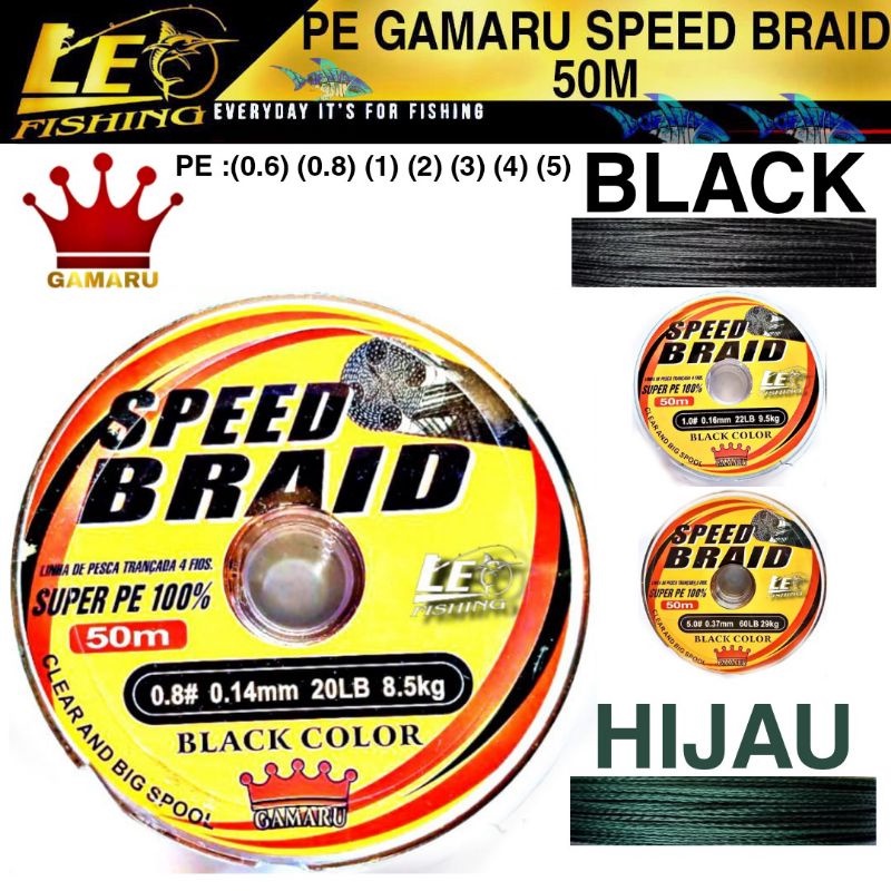 PE GAMARU SPEED BRAID 50M WARNA HITAM DAN HIJAU SIZE PE 0.8 0.6 1 2 3 4 5