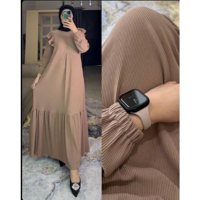 iImira Dress Panjang Gamis Jumbo Ld120 cm Kaos Rib Knit Import High Quality Baju Wanita Kekinian Midi Dress Korea