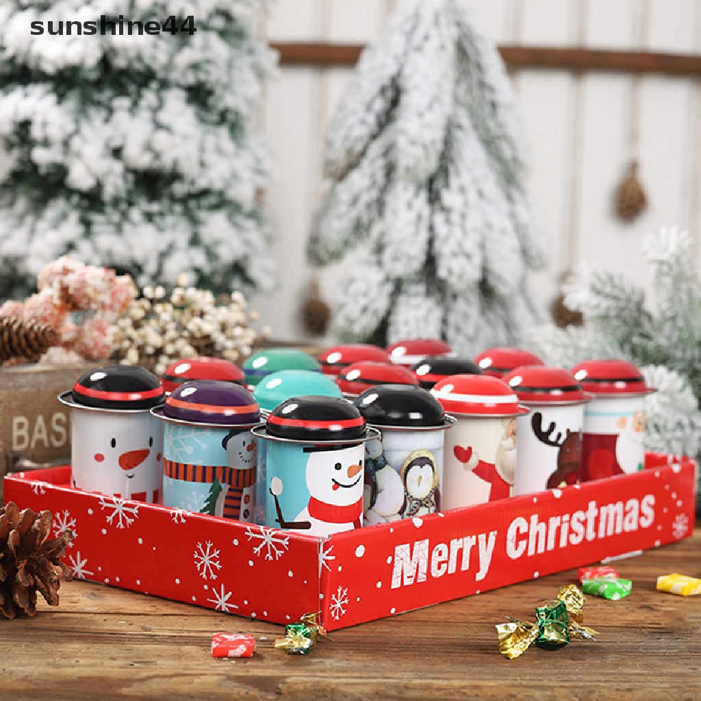 Sunshine 1pc Kotak Permen Kaleng Besi Motif Santa Claus / Snowman Untuk Dekorasi Natal