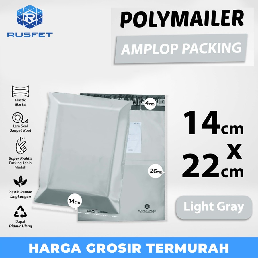 

Polymailer GREY 14x26cm Amplop Plastik Packing Olshop Premium Satuan kantong alamat