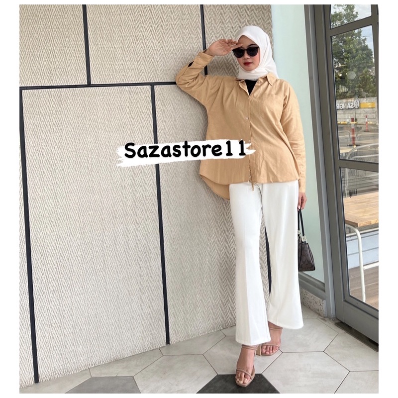 Kemeja Linen Oversized - Oversize Shirt-OVERSIZE CREAM