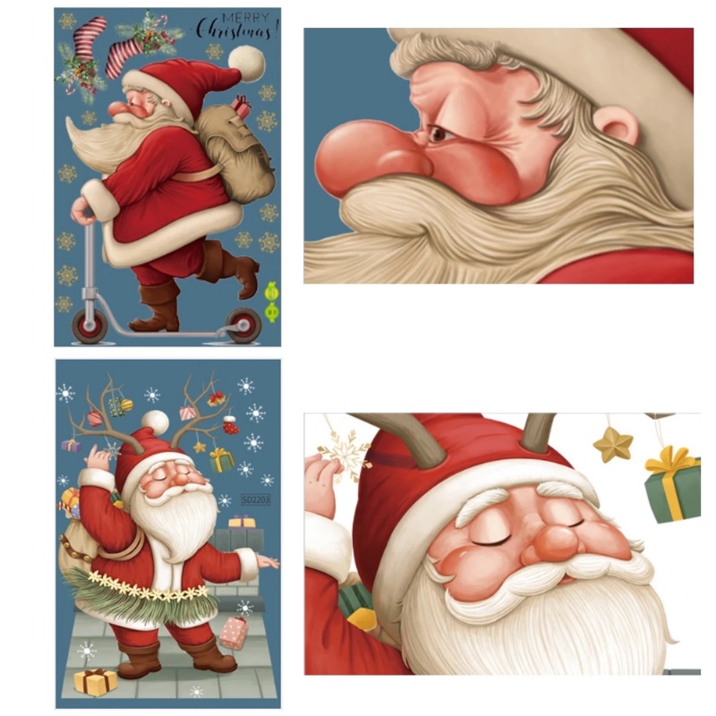 Stiker Jendela Desain Santa Claus Warna-Warni Untuk Dekorasi Natal