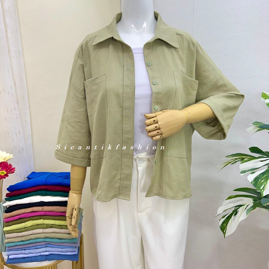 Blouse Wanita Korean Style Bahan Linen crinkle