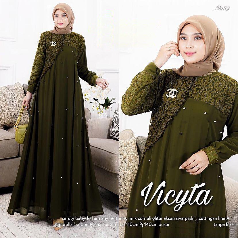 Baju Melayu Wanita Ceruty Babydoll Jumbo Full Puring Terbaru 2022 Vikicta Dress Pesta Mewah Elegan M