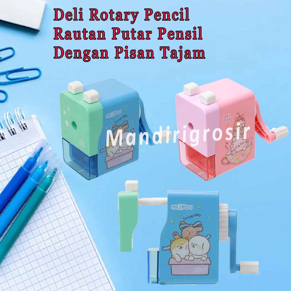 Rotary Pencil Shapener * DELI * Rautan Putar Pensil * Serutan Pensil Extra Tajam