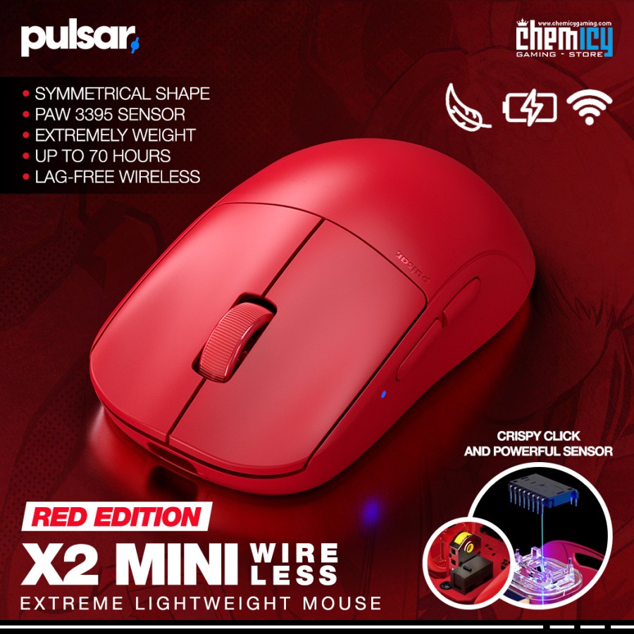 Pulsar X2 Mini All Red Edition Lightweight Wireless Gaming Mouse