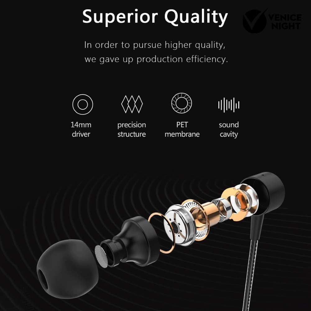 (VNEP) (Berkabel) D1 Stylish 3.5mm In-ear Metal Earphone Stereo Mobile Phone Headset dengan Mic