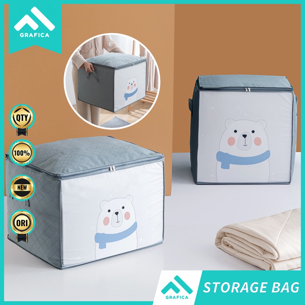STORAGE CLOTH BAG BOX KOTAK TEMPAT PENYIMPANAN BAJU PAKAIAN AKSESORIS BONEKA MAINAN ANAK SREY BED CO
