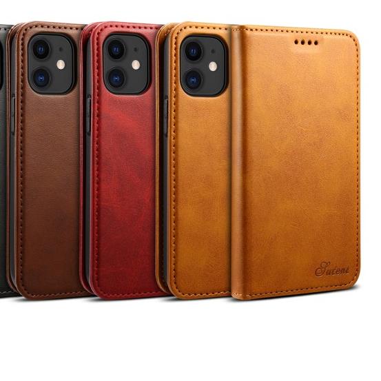 Leather Flip Case iPhone 12 Mini / 12 Pro Max Cover Casing Kulit Card - Hitam, 12 Mini