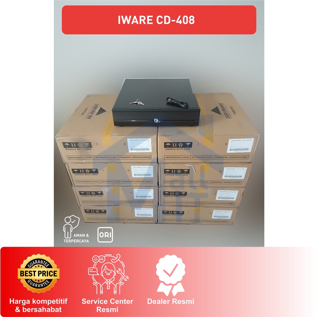 ( Bisa Cod ) Cash Drawer IWARE Laci Uang Kasir CD-408 CD408 CD 408 RJ11 ORI RESMI