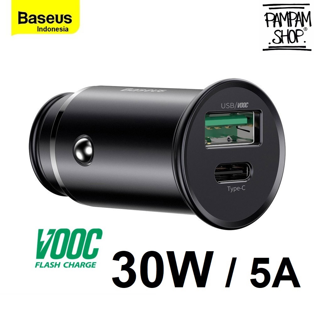 Baseus Original Car Charger Circular Metal USB Type C 30W 5A Fast Charging VOOC Casan Mobil Saver Ori Tipe C