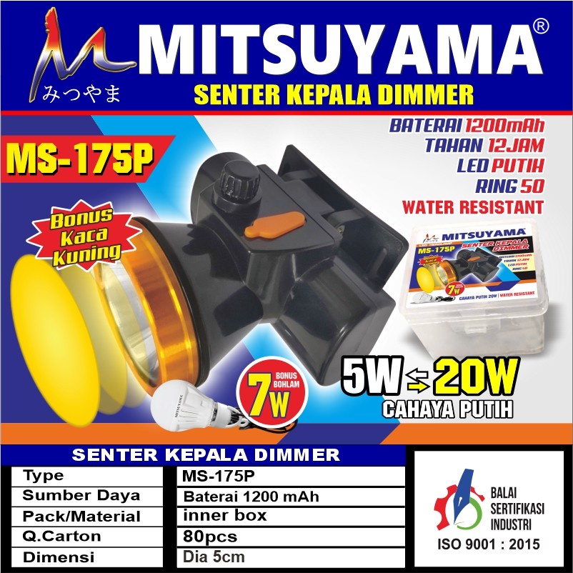 Senter Kepala Mitsuyama MS-175P Dimmer Ring 50 Cahaya Putih 20 watt