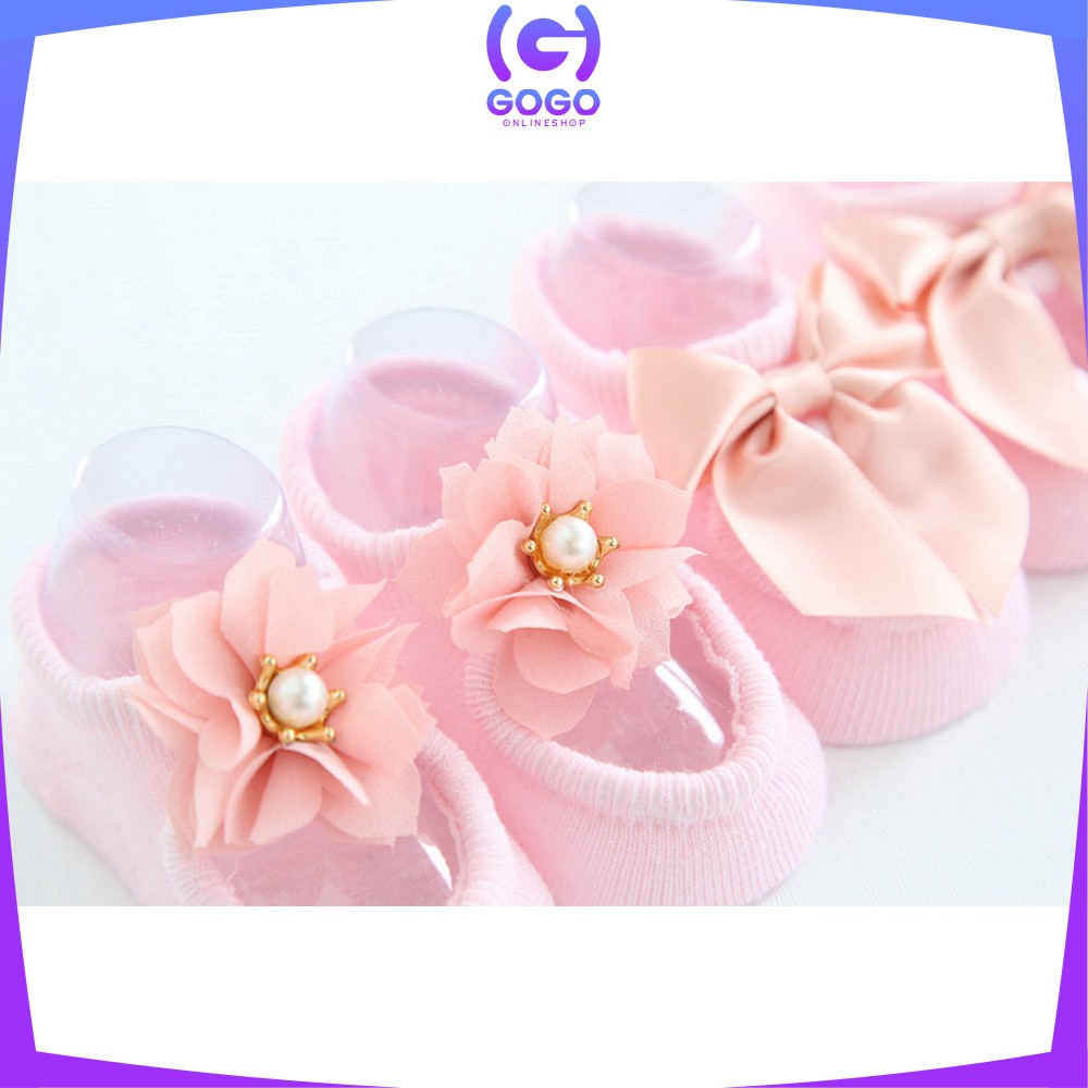 GOGO-P212 Kaos Kaki Pendek Bayi Cewek 3IN1 Motif Renda Bunga Pita Korean Style / Baby Sock Anak Perempuan Lucu Dapat 3 Pasang / Kaus Kaki Bahan Katun
