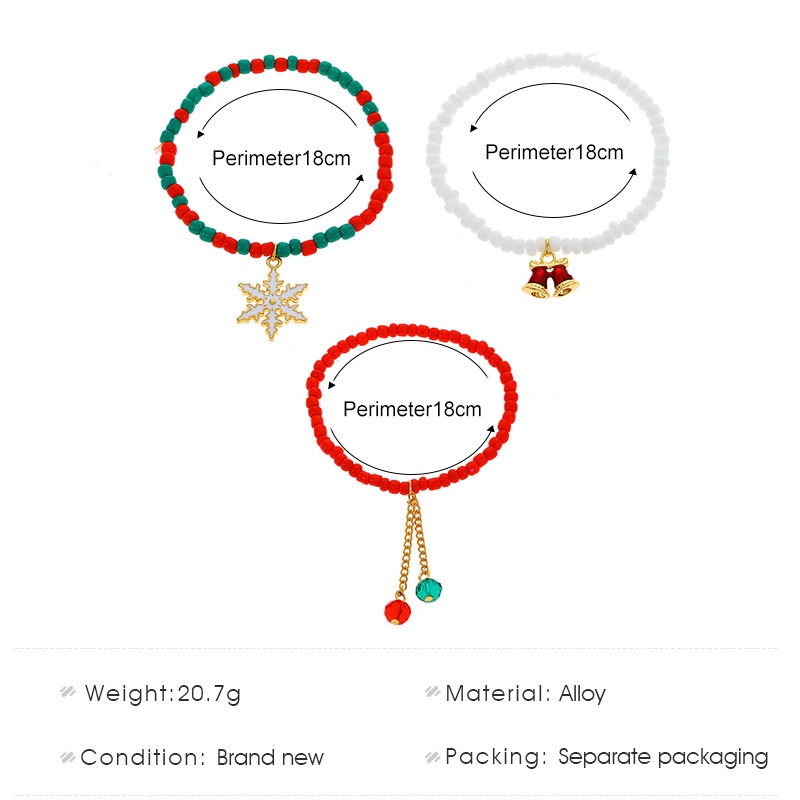 Set Gelang Manik-Manik Handmade Desain Lonceng Salju Natal Untuk Wanita