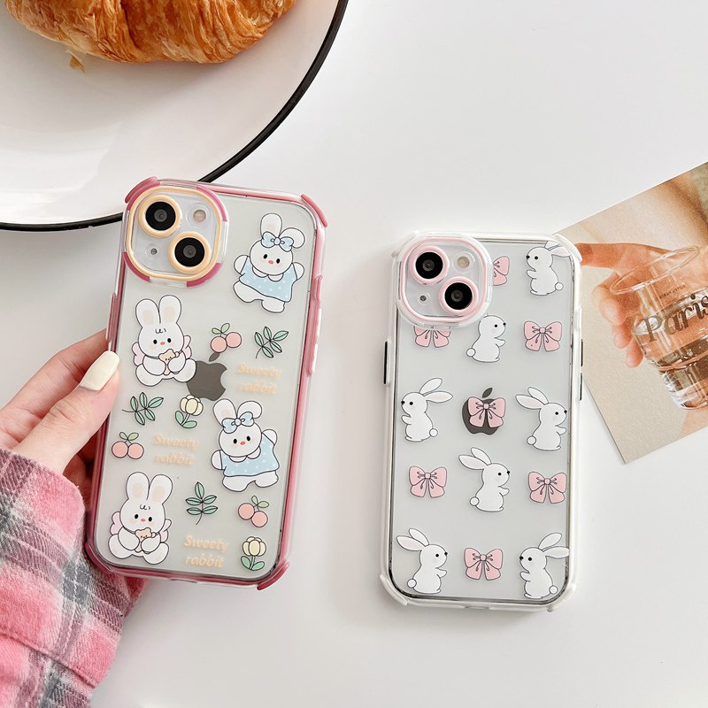 Casing hp IPhone 11 12 13 14 Pro Max 14 Plus Anti Jatuh Casing Bunga Ikatan Simpul Kelinci Kelinci Lucu Gadis Hadiah Cukup Beruntung