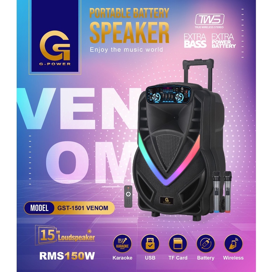 G-power speaker gst-1501 venom free 2 mic wireless ori