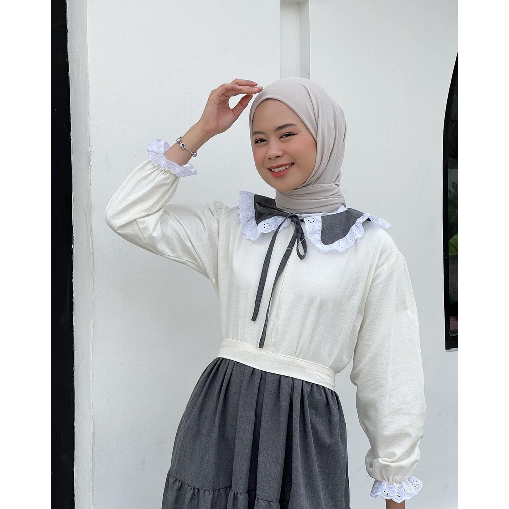 NEW  Baju gamis wanita kekinian  Aurora Dress bahan Supernova mix katun linen rami