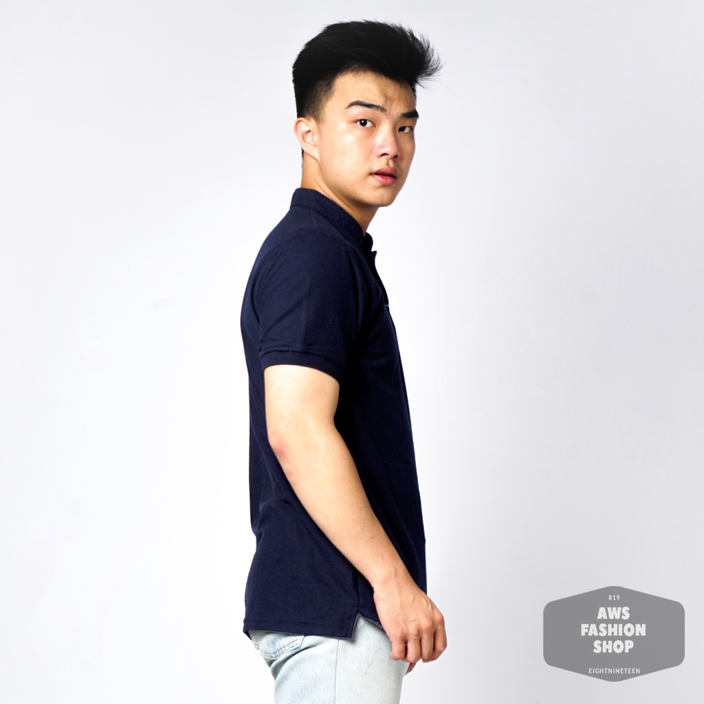819 Kaos Polo Pria Polo Shirt Kerah Shanghai Lengan Pendek Warna Biru Navy Blue Casual Tersedia Ready Sampai Size JUMBO BIG SIZE XXL XXXL