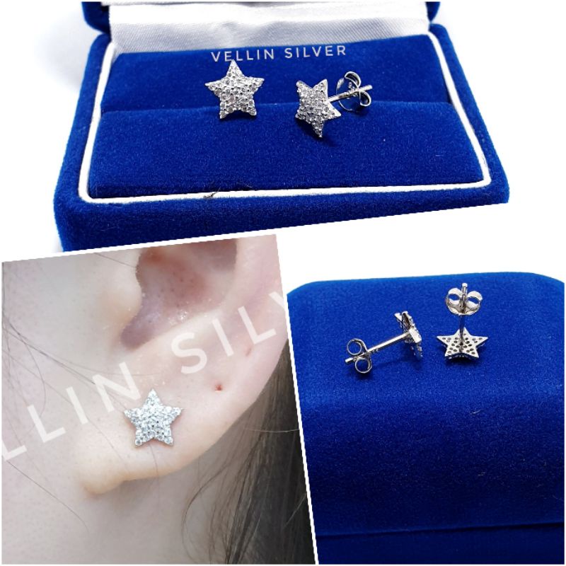 Anting Giwang Perak 925 Lapis Emas Putih - Anting Tusuk Model Bintang Silver 925