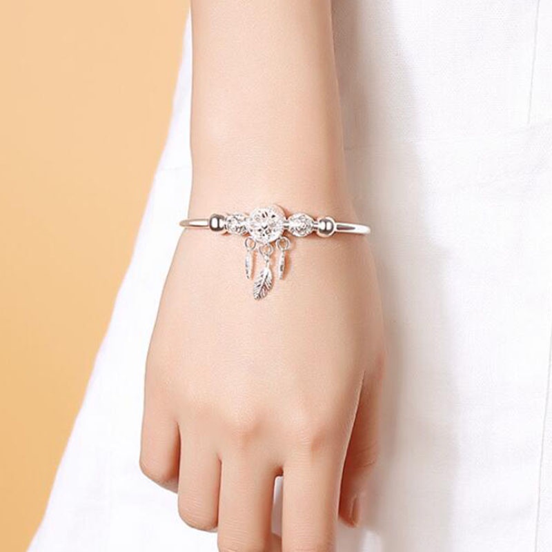 Perhiasan Gelang S925 Silver Model Bulu Dream Catcher Dapat Disesuaikan Gaya Korea Untuk Wanita