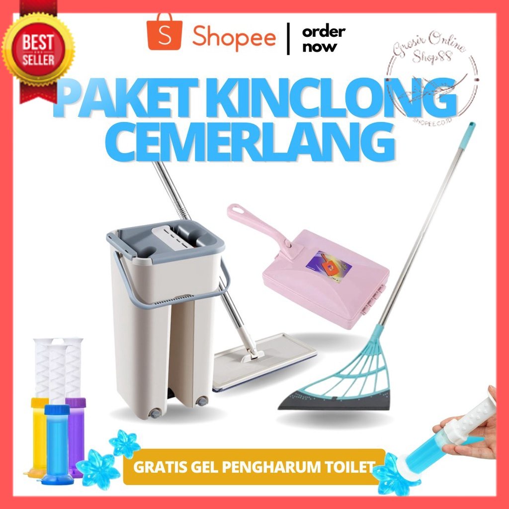 GOS - [PAKET KINCLONG CEMERLANG] ALAT PEL ULTRA MOP + SAPU LIPAT + SIKAT AJAIB (DAPAT FREE PENGHARUM KLOSET 1PCS)