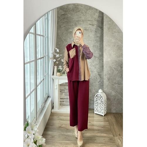 HARGA MURAH ONE SET CRINKLE KOMBINASI MILLY JUMBO XXL KANTONG OOTD MUSLIMAH CANTIK MURAH GROSIR POLO