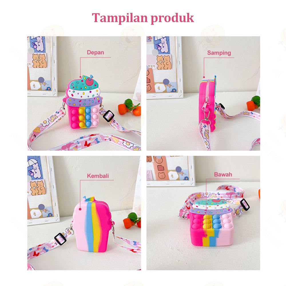 Lacoo Tas anak pop it lucu Dompet import Tas slempang anak perempuan kue Pop it jelly