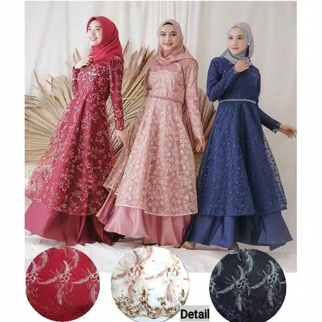 gamis brokat mutiara-gaun pesta Muslim-longdress remaja ABG-abaya-maxi(V0X9) Gamis abaya hitam Gamis