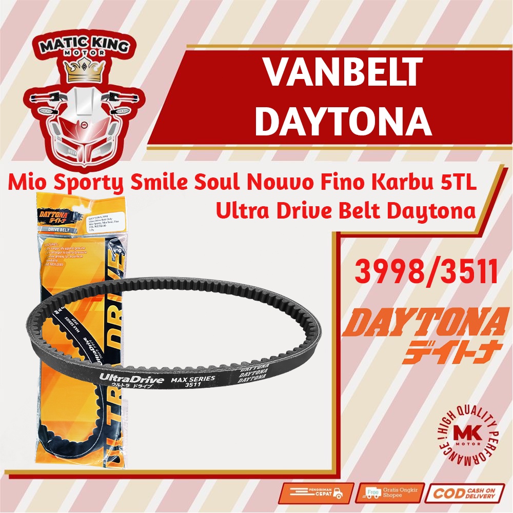 Vanbelt Fanbelt Mio Sporty Smile Soul Fino Nouvo Karburator Daytona Ultra Drive Belt 3998 3511