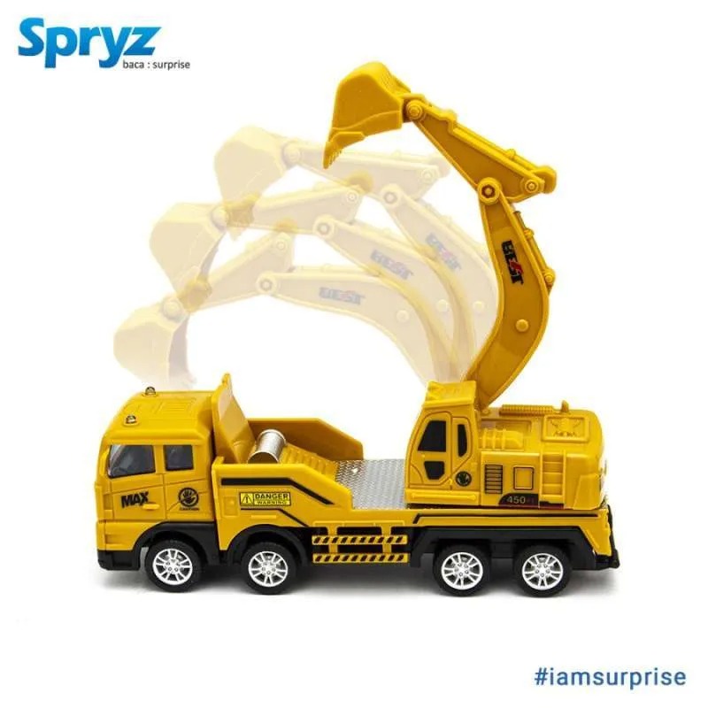 Mainan Miniatur Truk Konstruksi Crane Excavator Penyelamat Pengait Spryz Construx 1:55