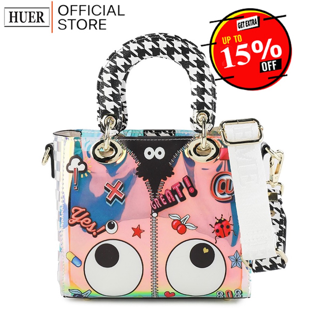 HUER ~ Mobeiya Eye Theme Printed Hologram Tote Bag 9454-274White