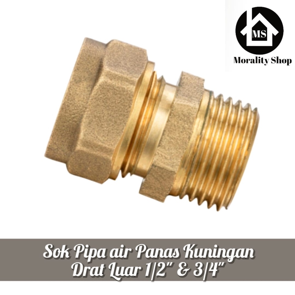 Sok Sambungan Pipa air panas Kuningan 1/2&quot; 3/4&quot; SPL - Sock Drat Luar Brass Comprassion Fitting Pipe