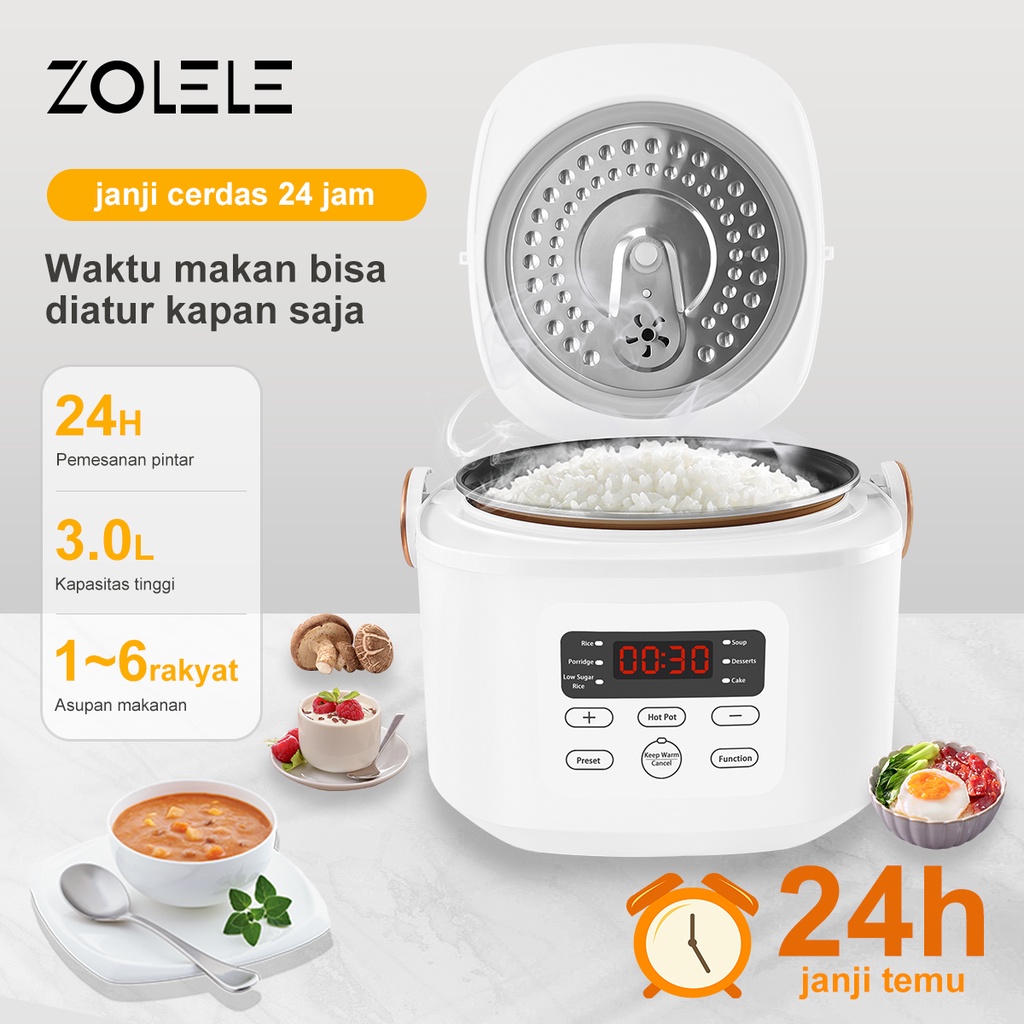 ZOLELE Smart Rice Cooker Micro Digital Besar 1.2L Penanak Nasi Hangat Low Carbo 3-5 Porsi Alat Masak Nasi Processor Cooker Low Sugar Penanak Elektrik Multi Cooking Pot ZB500