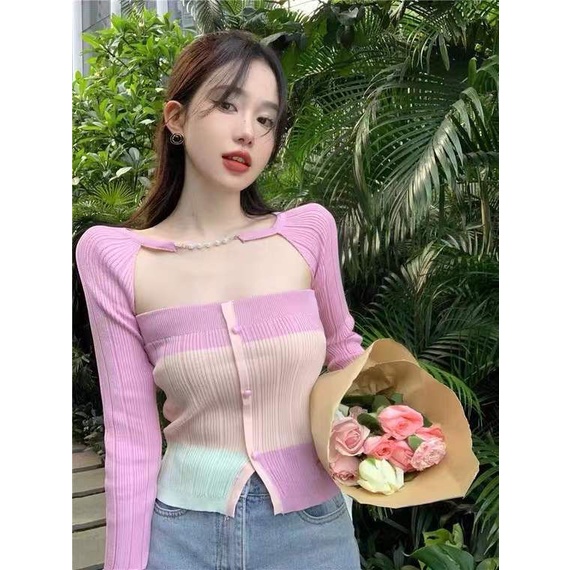 Red Sweet babes hit color slim lengan panjang rajutan sweater wanita musim gugur keinginan murni gaya blus pendek rompi top dua potong set