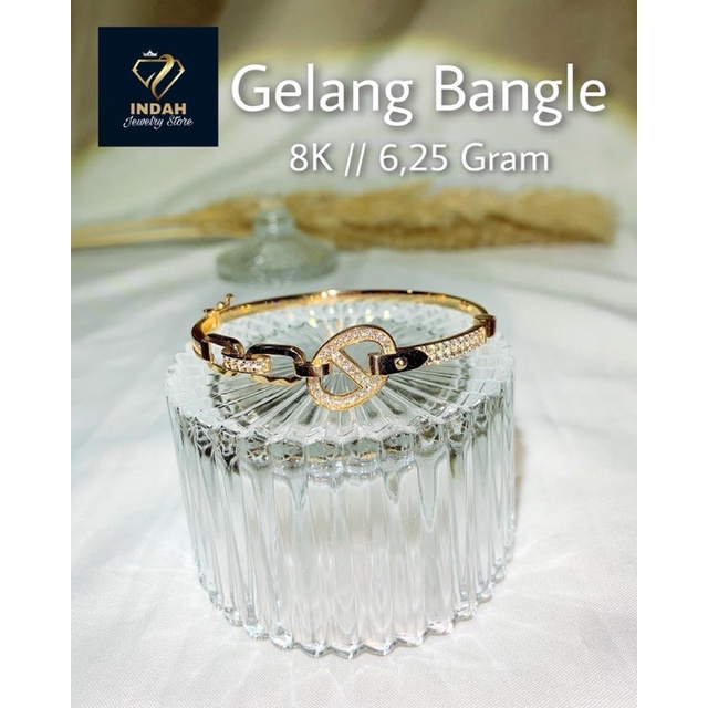Gelang bangle motif cd mata putih 375% / Gelang oval motif cd mata putih 375%
