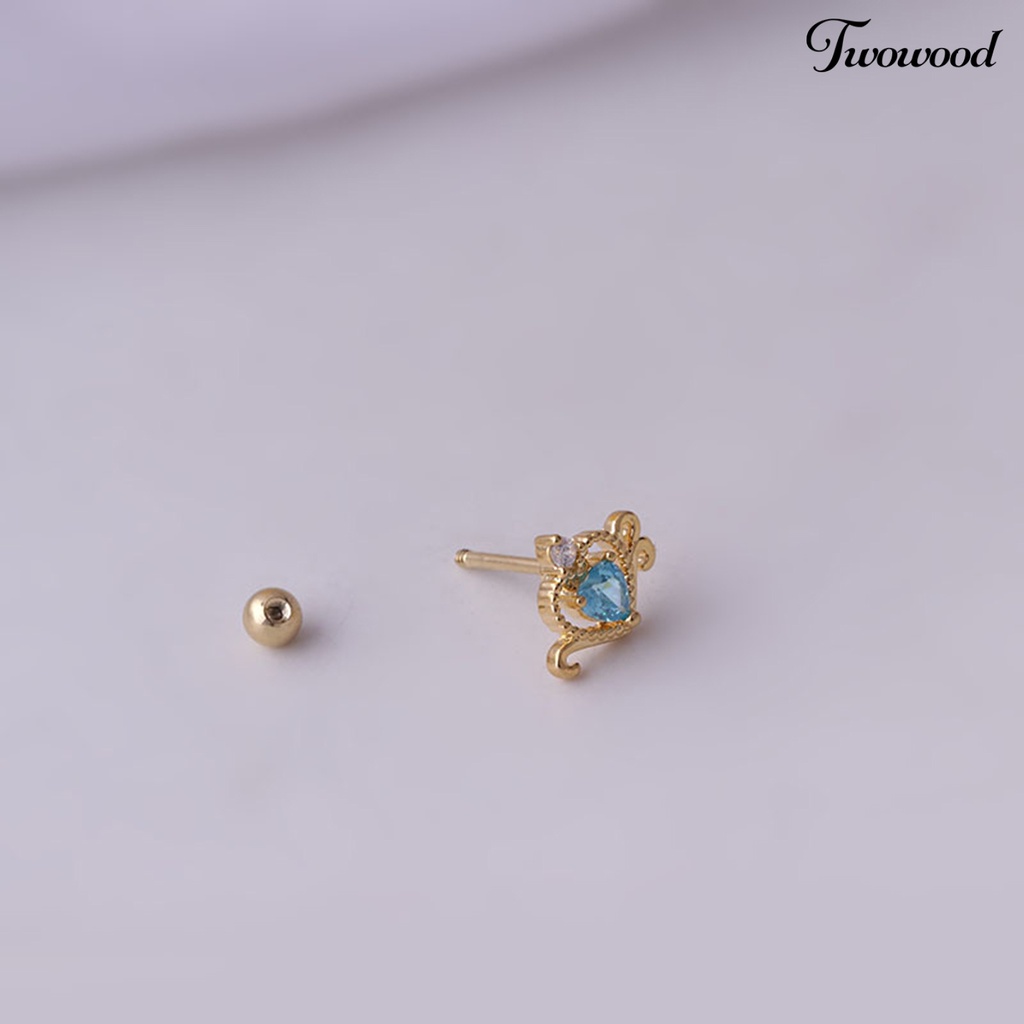 1 Pc Anting Stud Cubic Zirconia Bentuk Hati Model Hollow Untuk Wanita