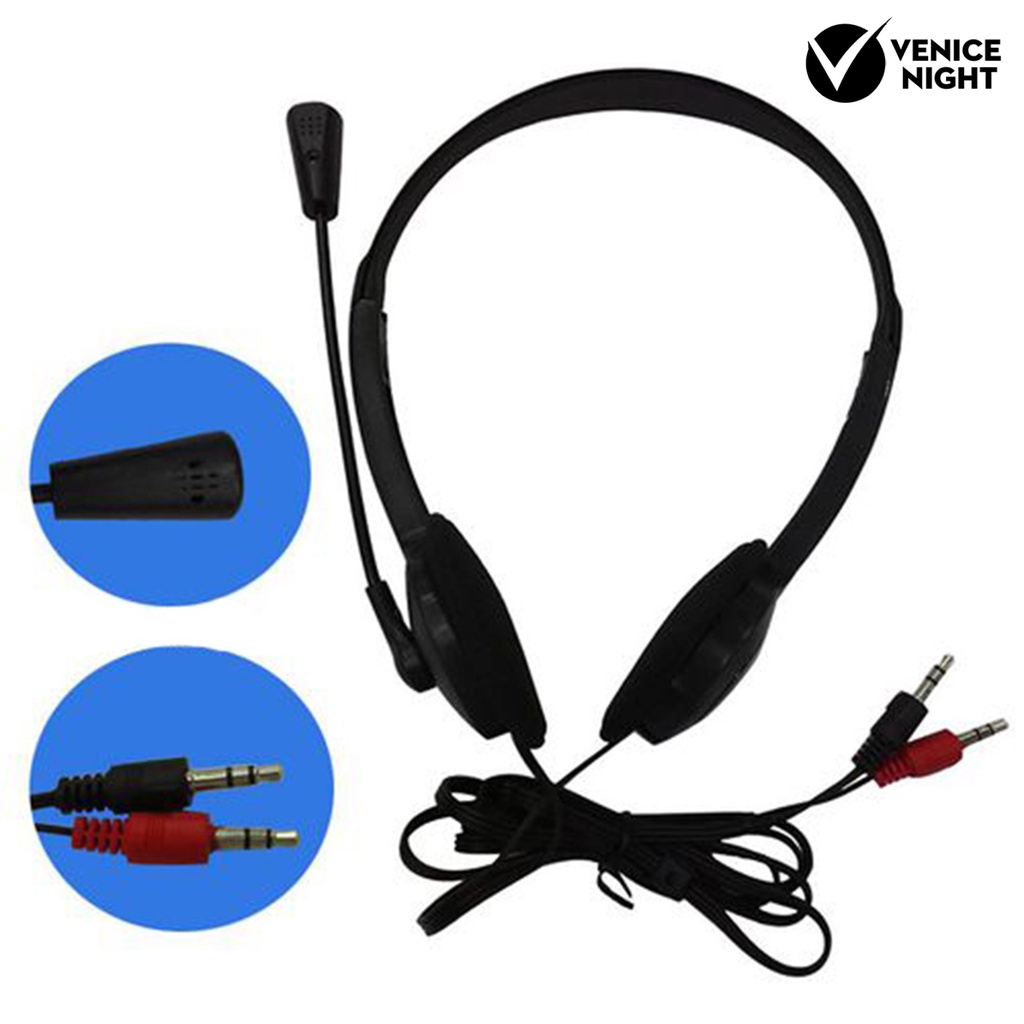 (VNEP) (Berkabel) Headphone Universal dengan Mic Plastic 3.5mm Over-ear Stereo Headset untuk Rumah